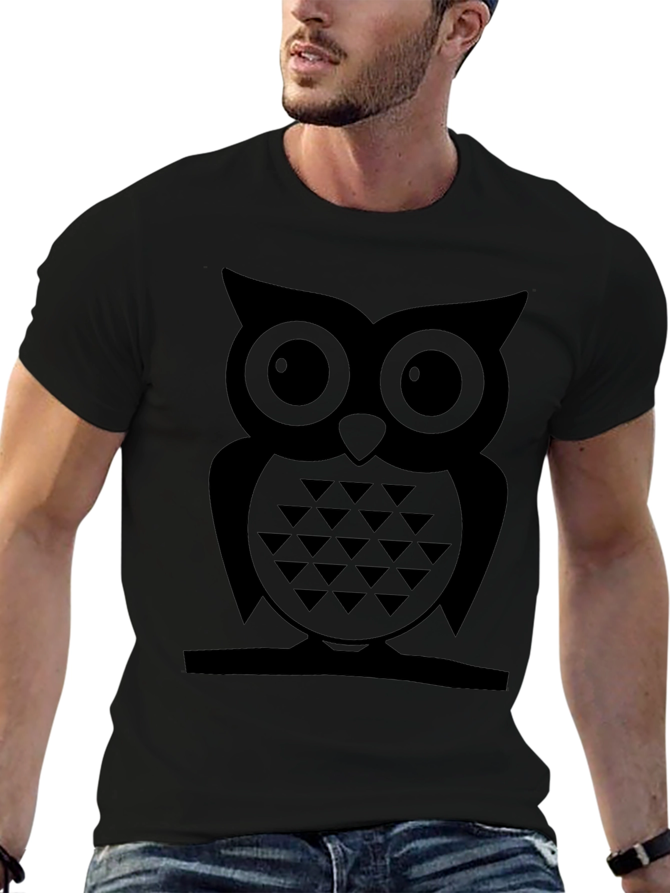 Cool Owl Graphic T-Shirt - Black Cotton Blend