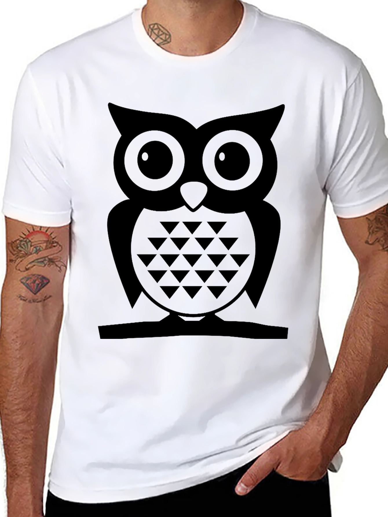 Cool Owl Graphic T-Shirt - Black Cotton Blend