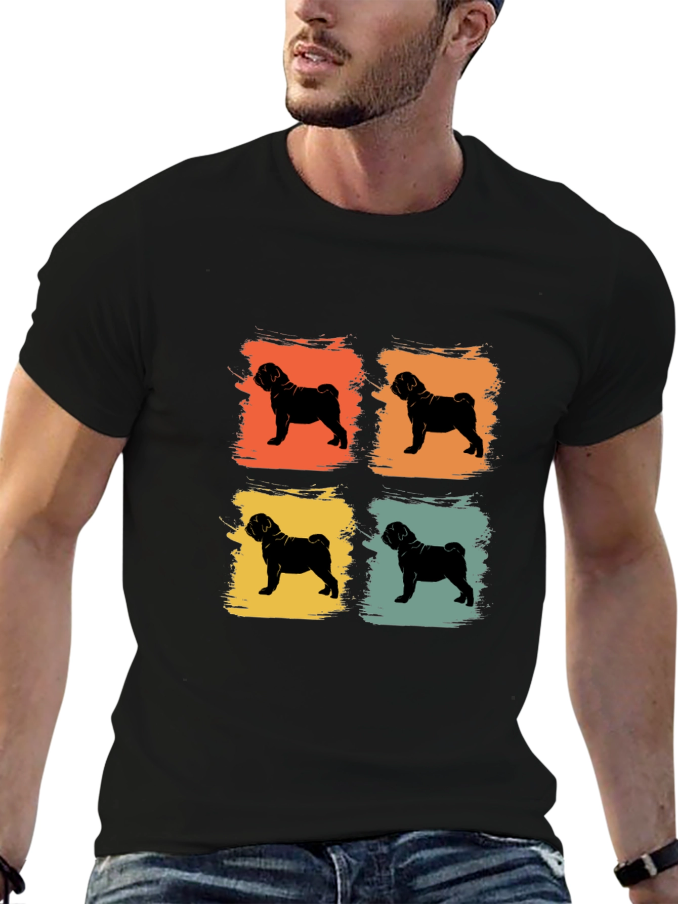 Retro Pug Pop Art Mens T-Shirt