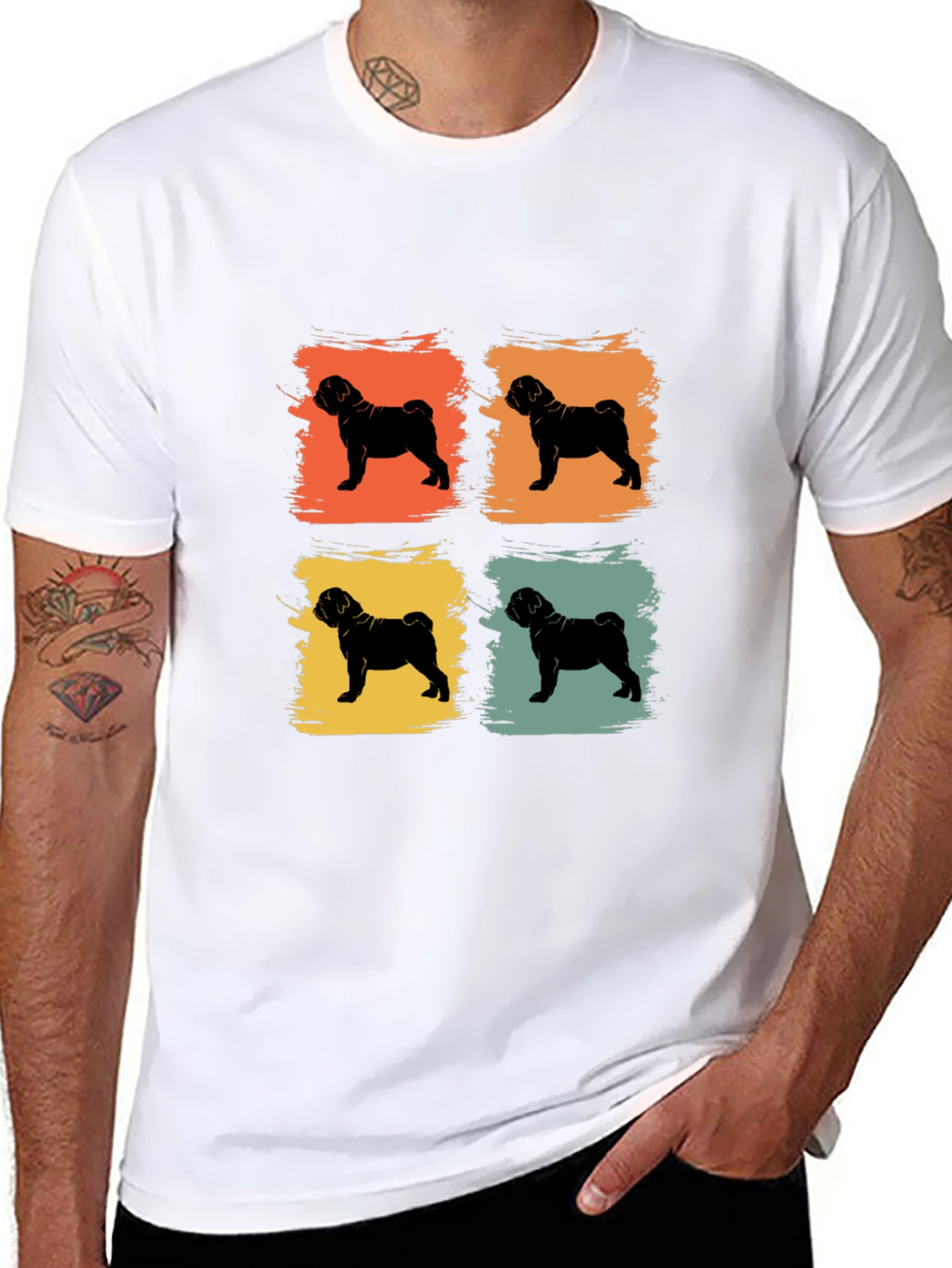 Retro Pug Pop Art Mens T-Shirt