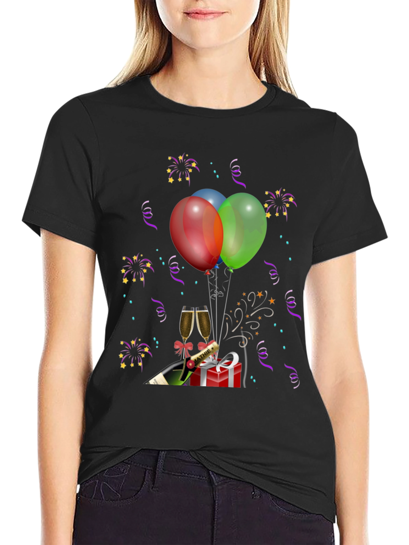 Celebration T-Shirt: Balloons Champagne Gift