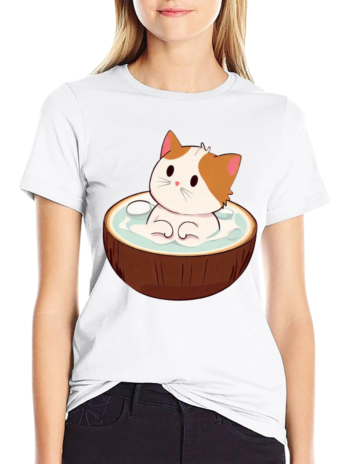 Coconut Cat T-Shirt - Cute Cartoon Design