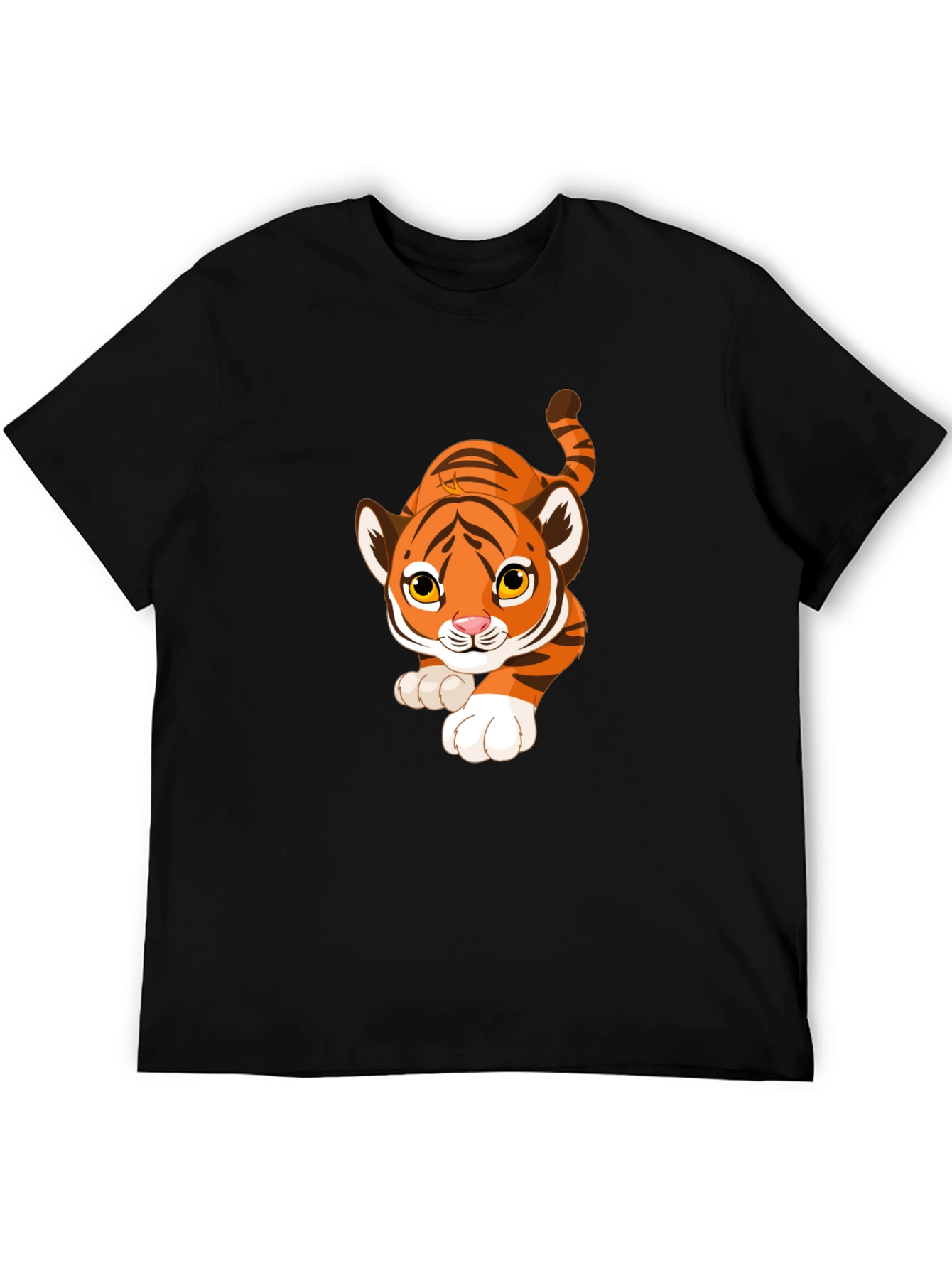 Cartoon Tiger Graphic Black T-Shirt