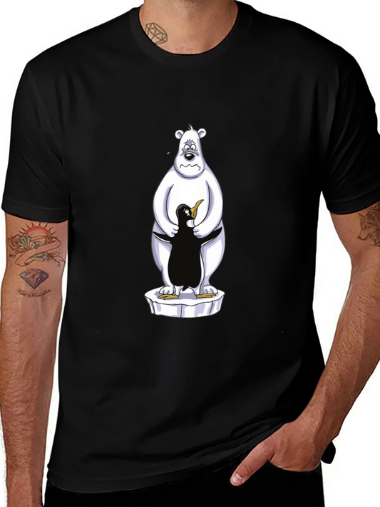 Bear Hugs Penguin Graphic Tee - Black Cotton Comfort