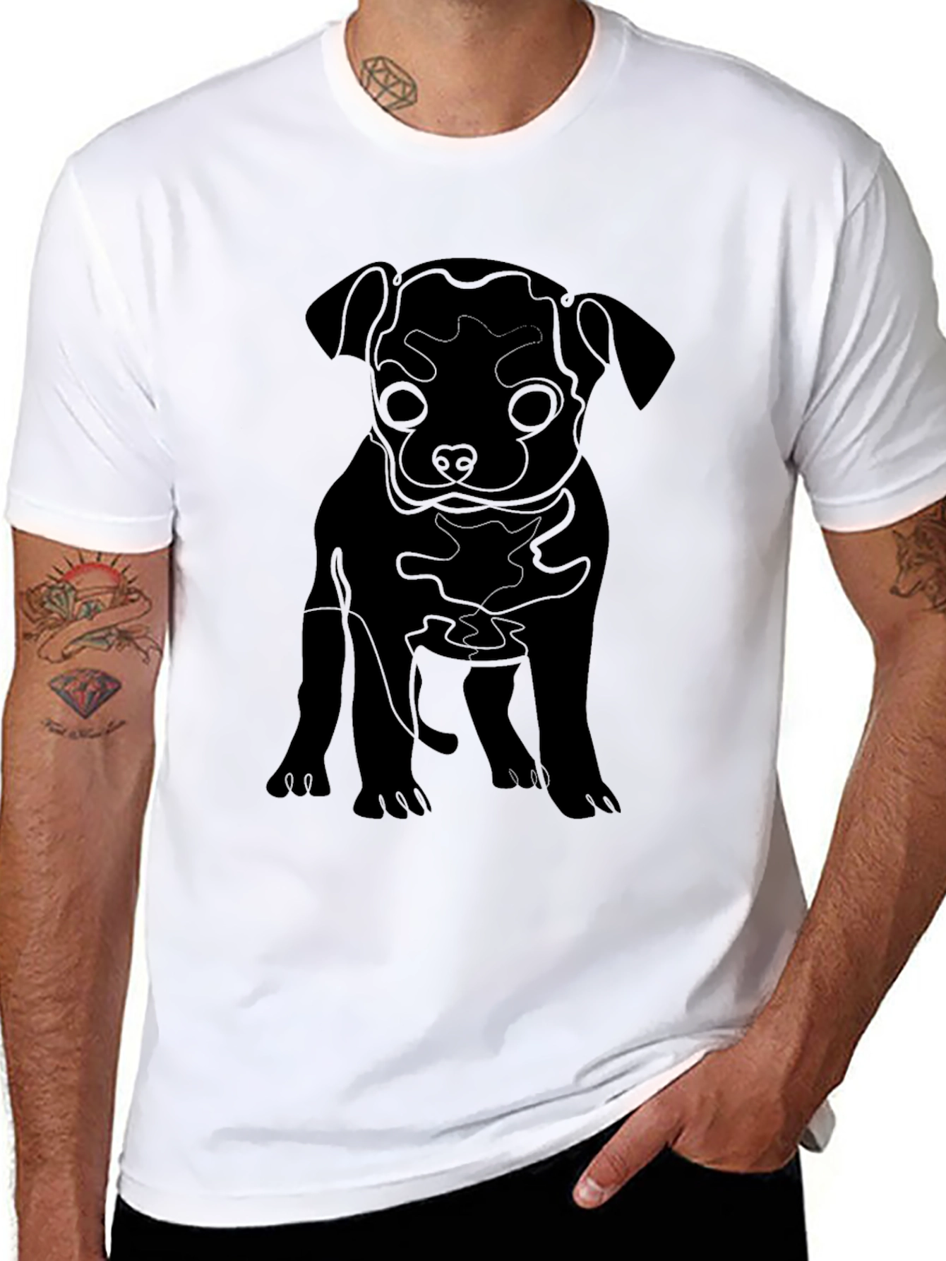Black Puppy Line Art Graphic Tee
