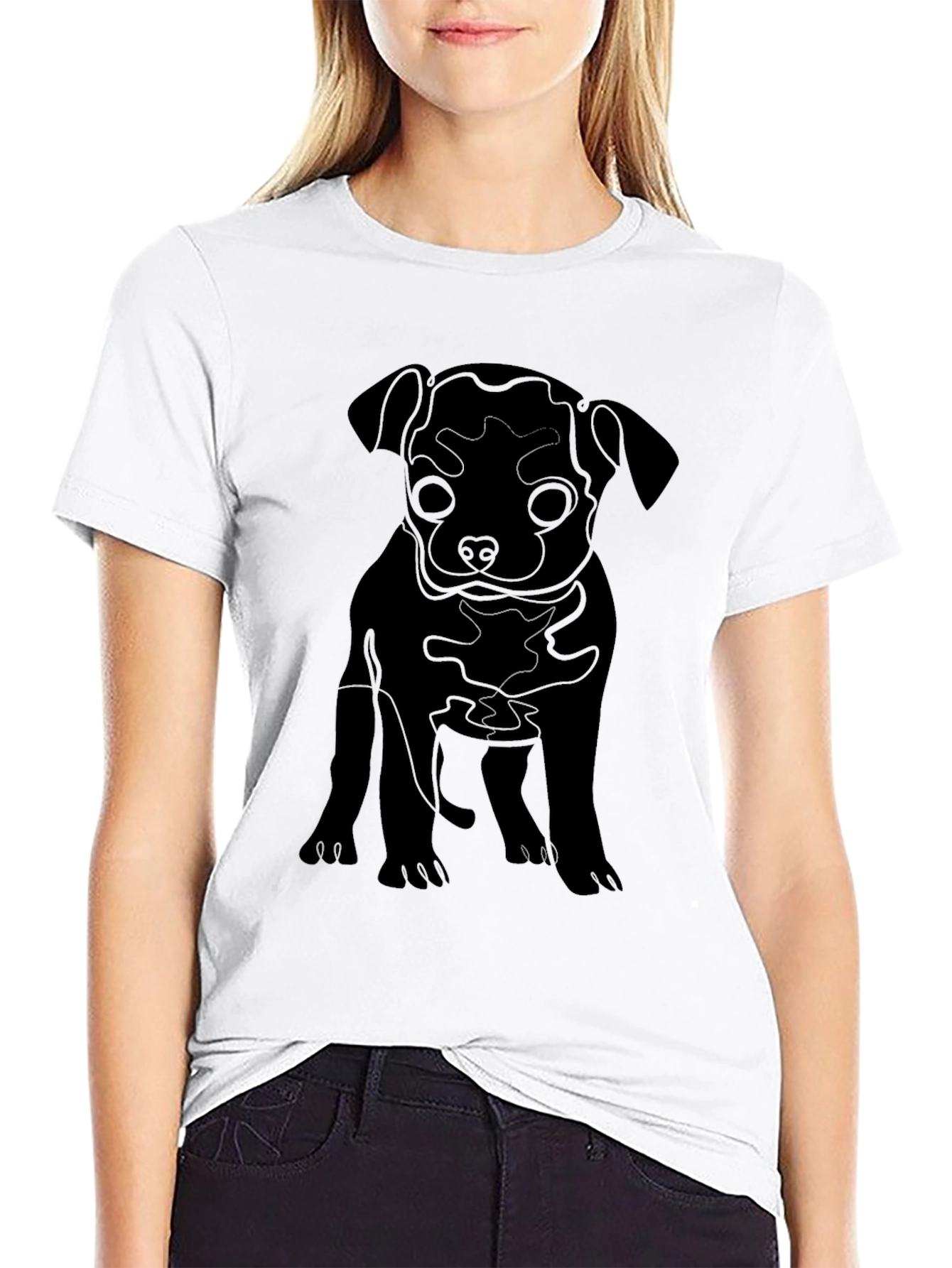 Black Puppy Line Art Graphic Tee