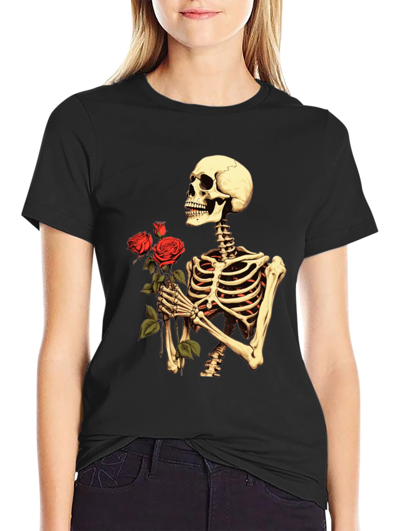 Skeleton Rose Graphic T-Shirt