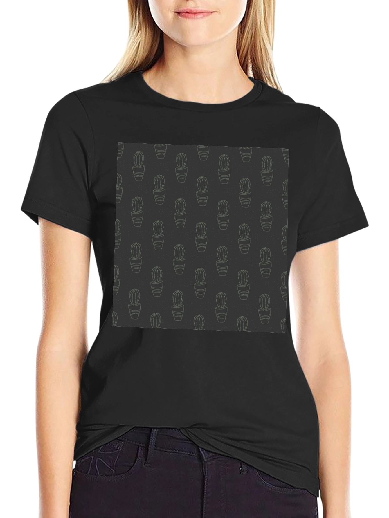 Cactus Pattern Mens Black Tee - Unique Design