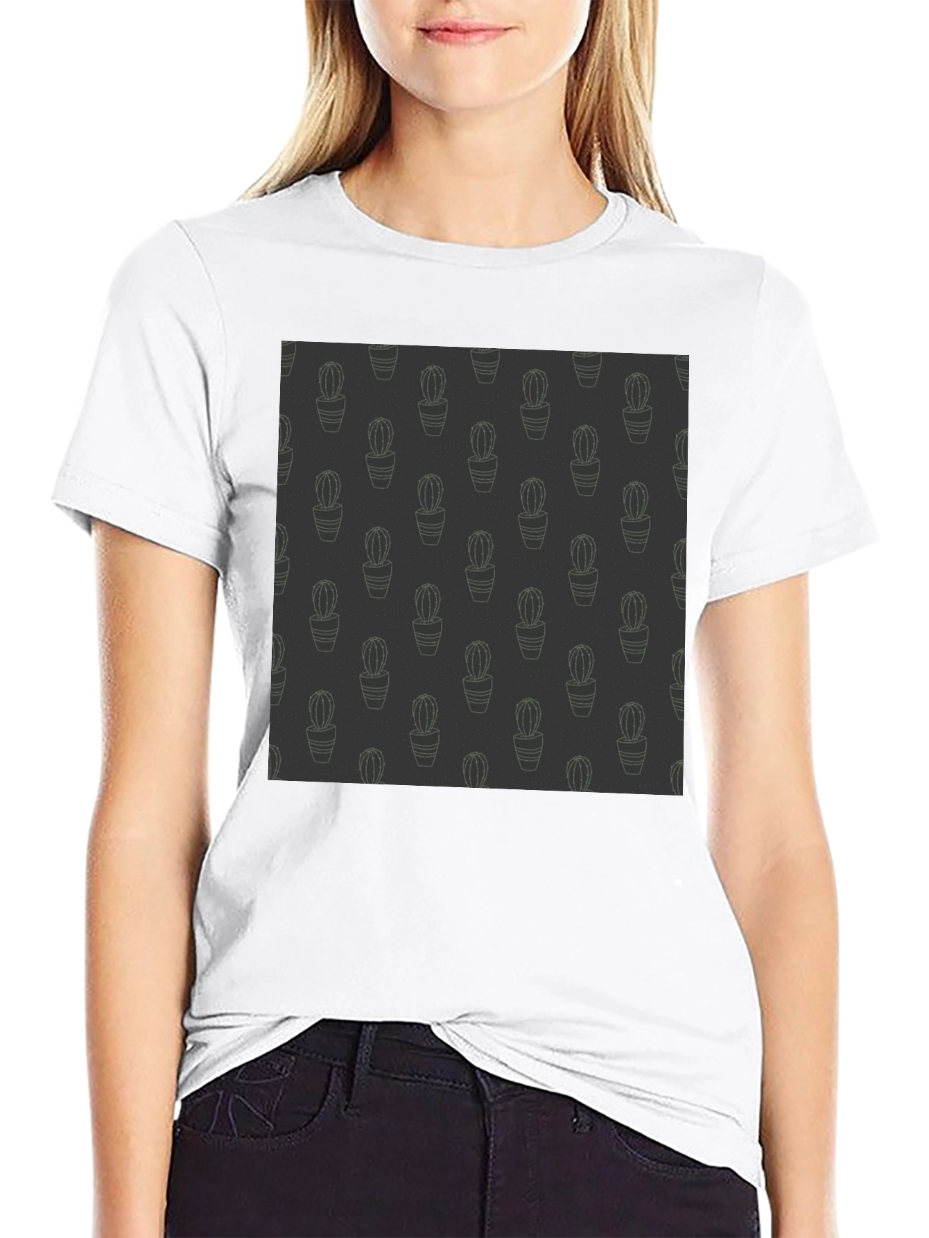 Cactus Pattern Mens Black Tee - Unique Design