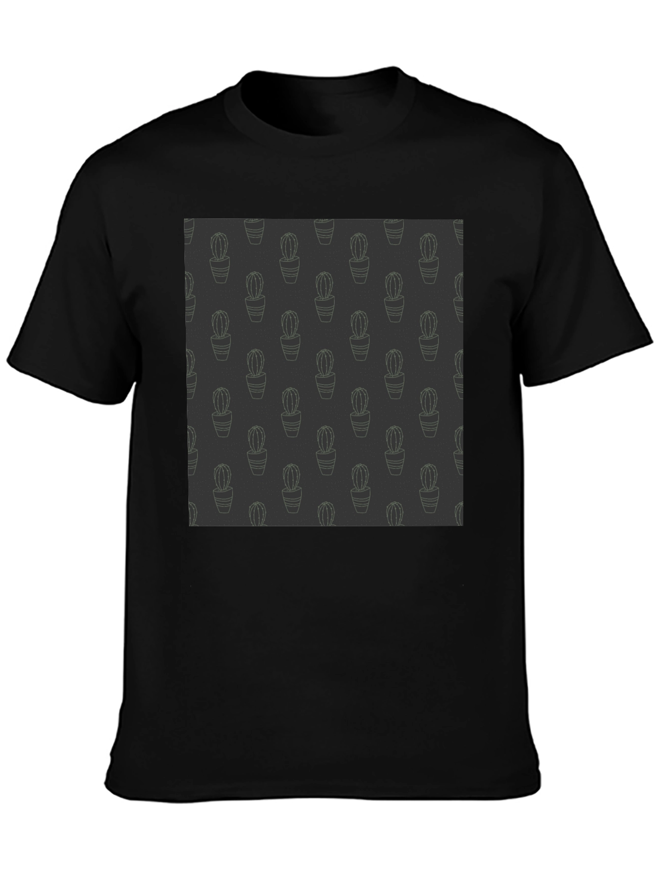 Cactus Pattern Mens Black Tee - Unique Design