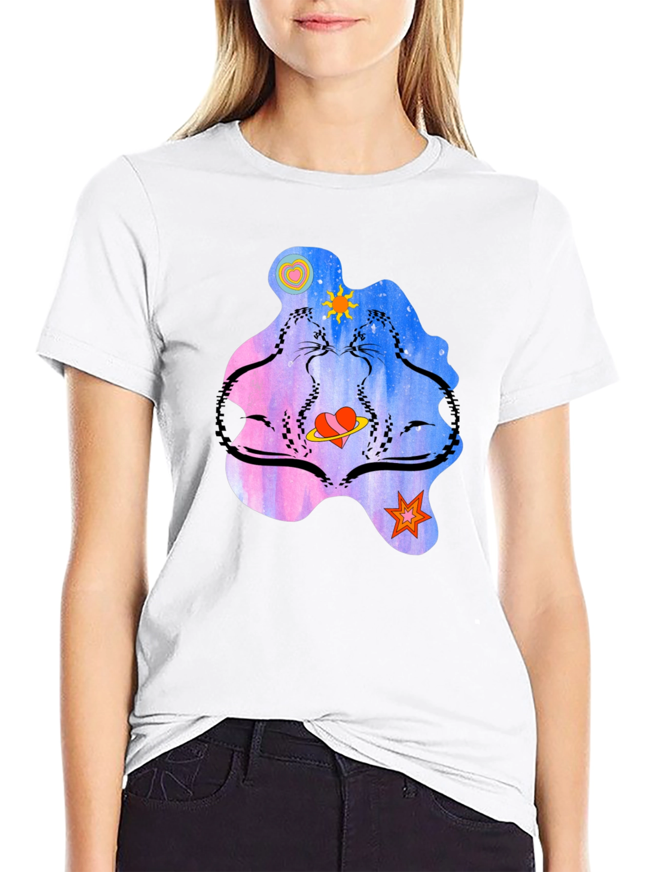 Cosmic Cats Graphic T-Shirt - Black