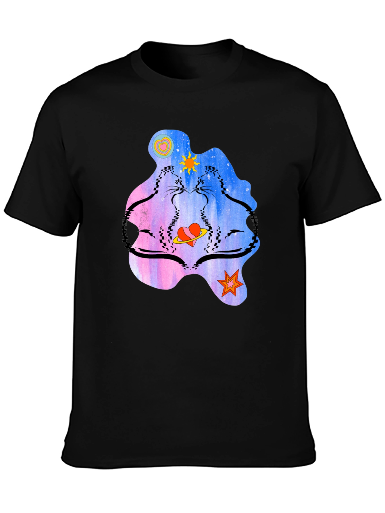 Cosmic Cats Graphic T-Shirt - Black