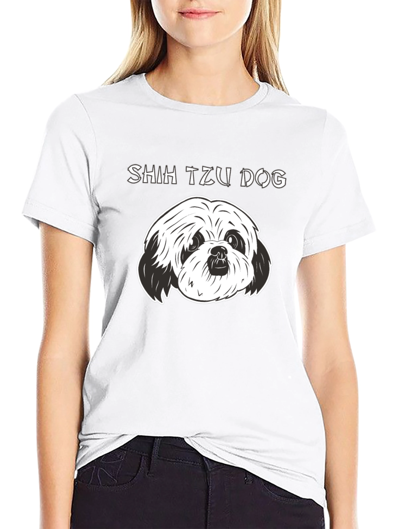 Shih Tzu Dog Graphic Black T-Shirt