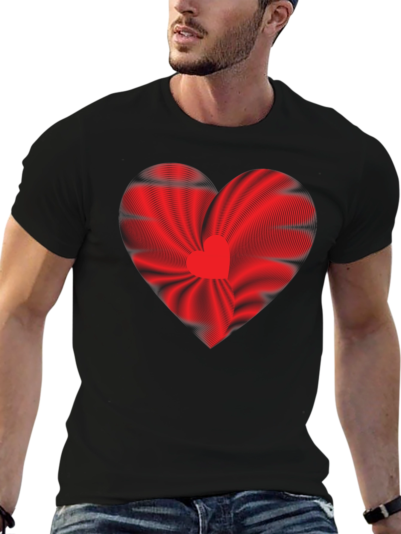 Abstract Heart Graphic Black T-Shirt