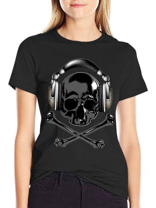 Skull & Crossbones T-Shirt with Headphones - Dark Style