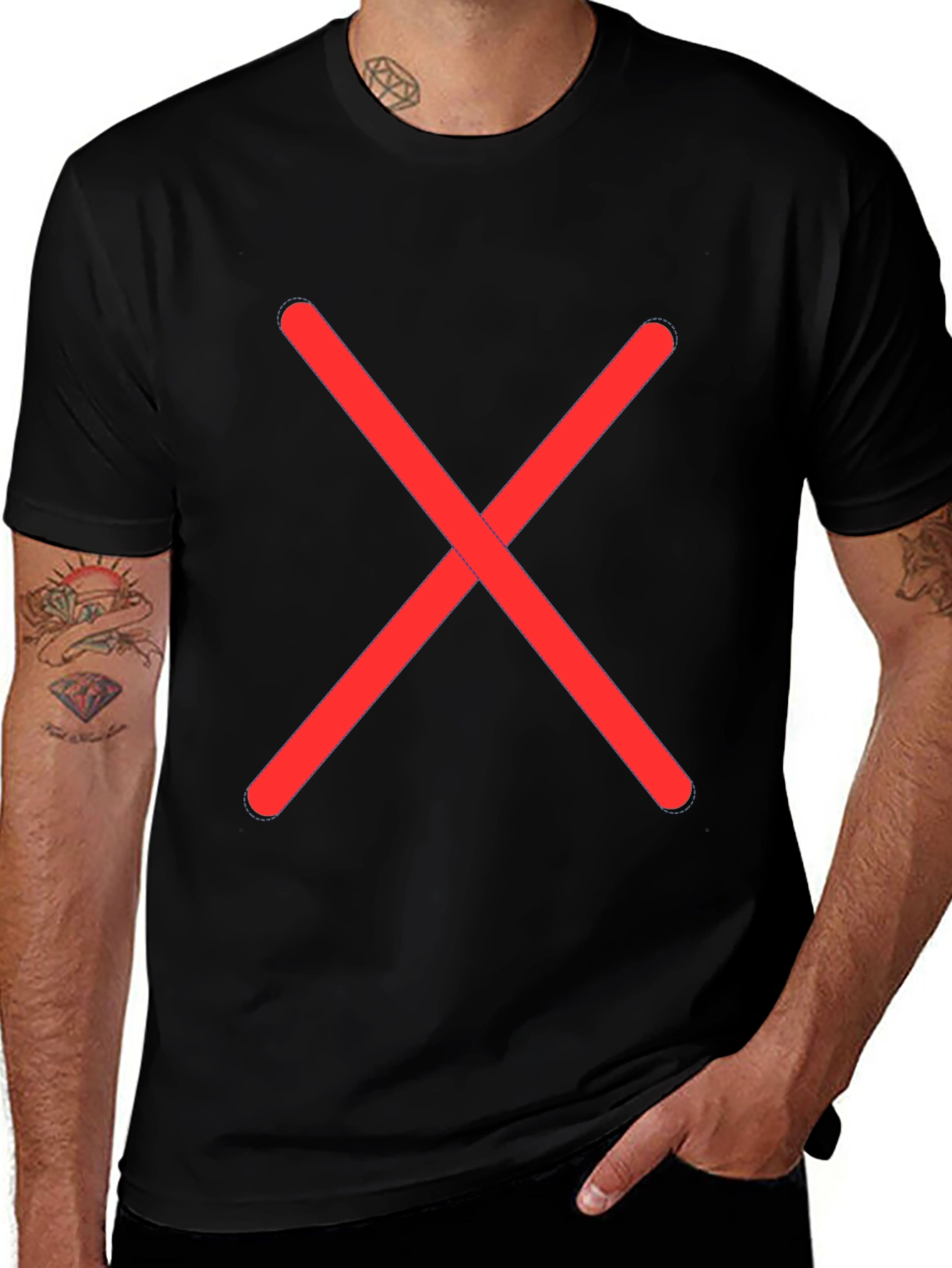 Black Tee with Red X - Casual Style
