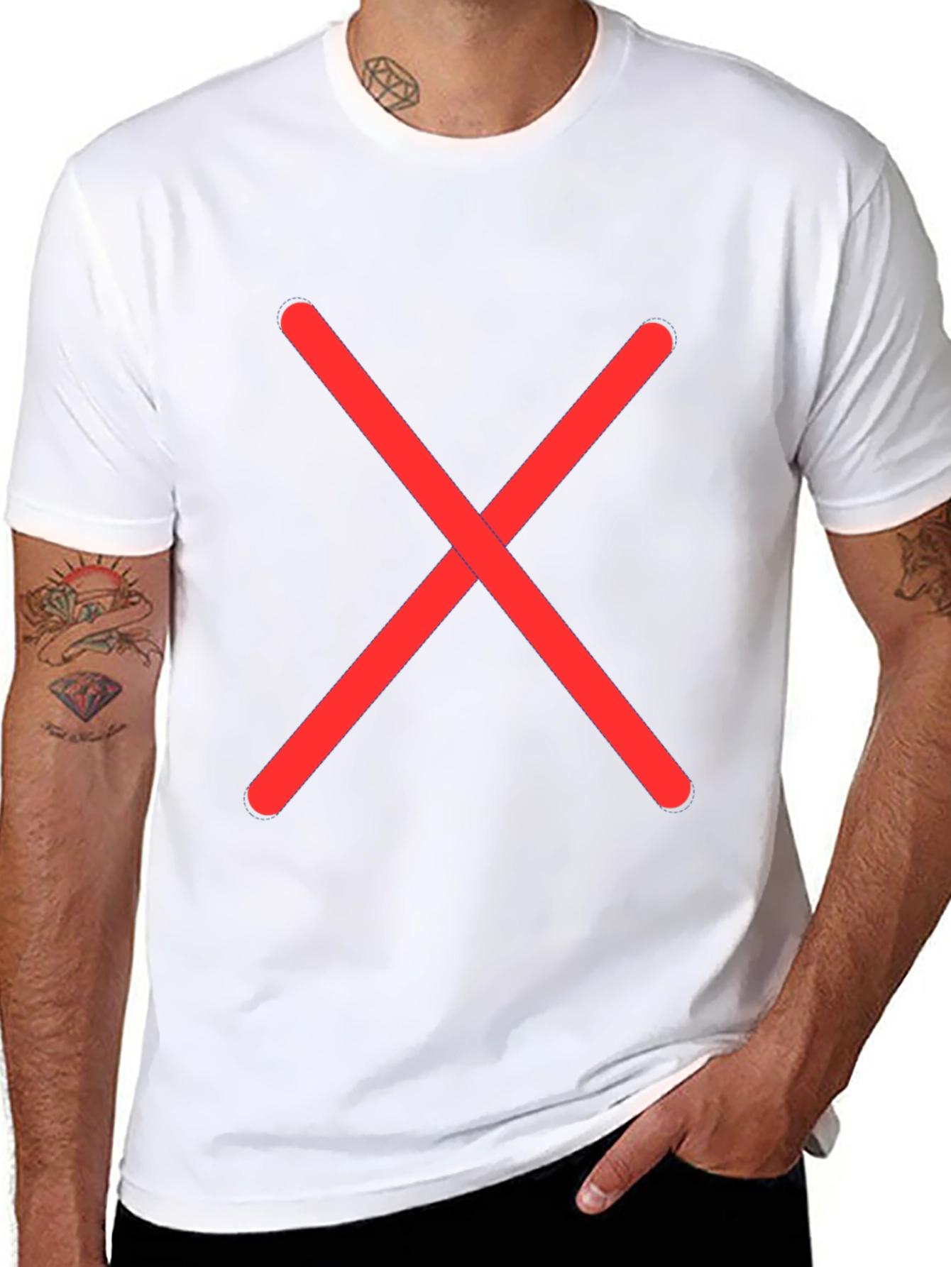 Black Tee with Red X - Casual Style
