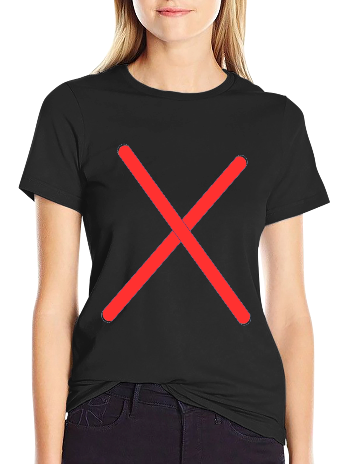 Black Tee with Red X - Casual Style