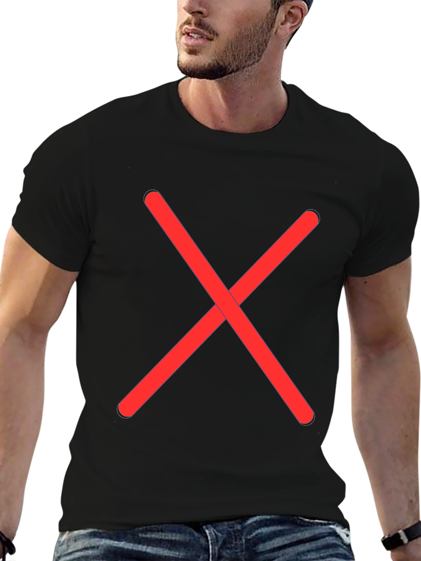 Black Tee with Red X - Casual Style