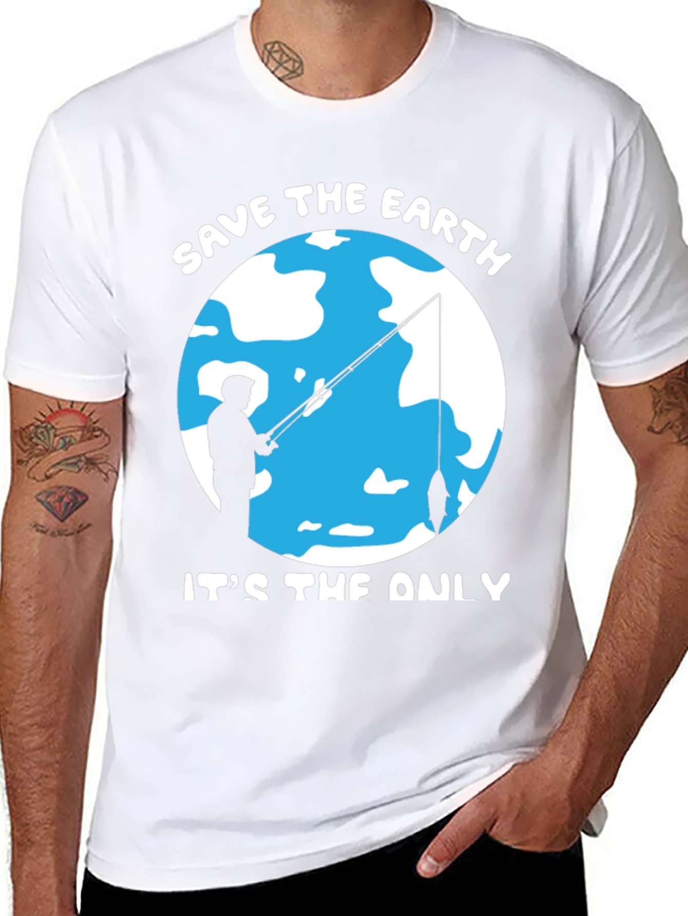 Save the Earth Graphic Tee Fishing Design