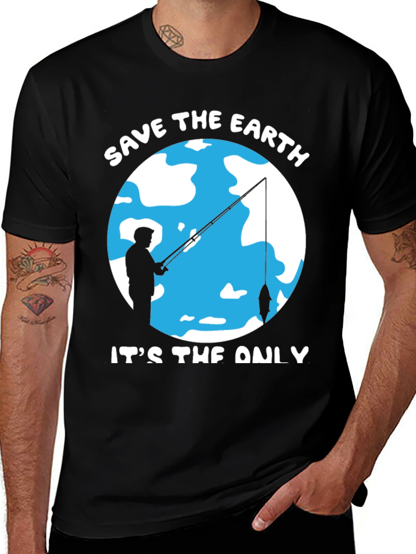 Save the Earth Graphic Tee Fishing Design