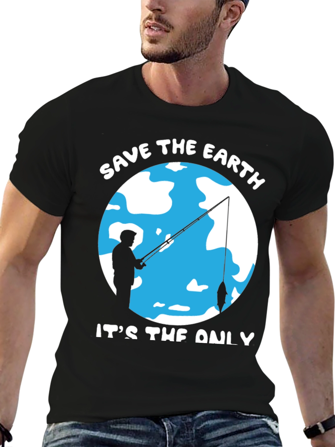 Save the Earth Graphic Tee Fishing Design