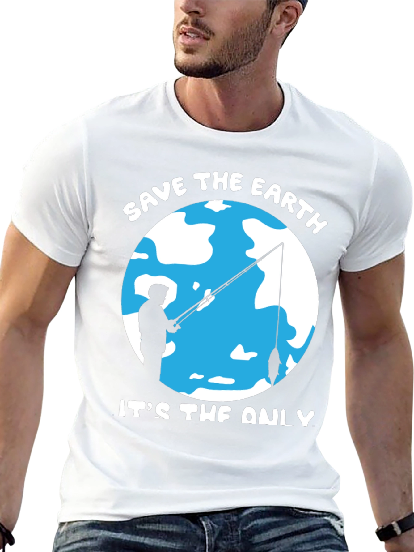 Save the Earth Graphic Tee Fishing Design