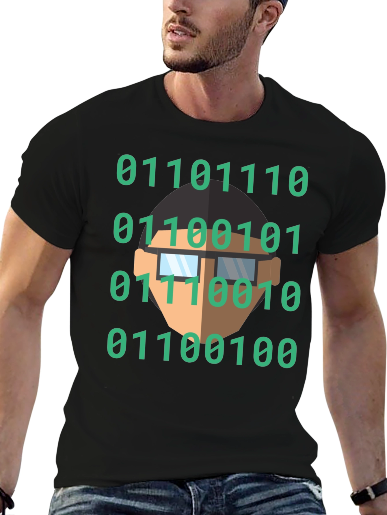 Binary Code Geek T-Shirt - Black Cotton Programmer Tee