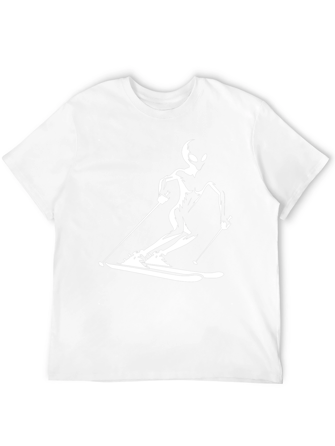 Skiing Alien Graphic Tee - Black Cotton Casual T-Shirt