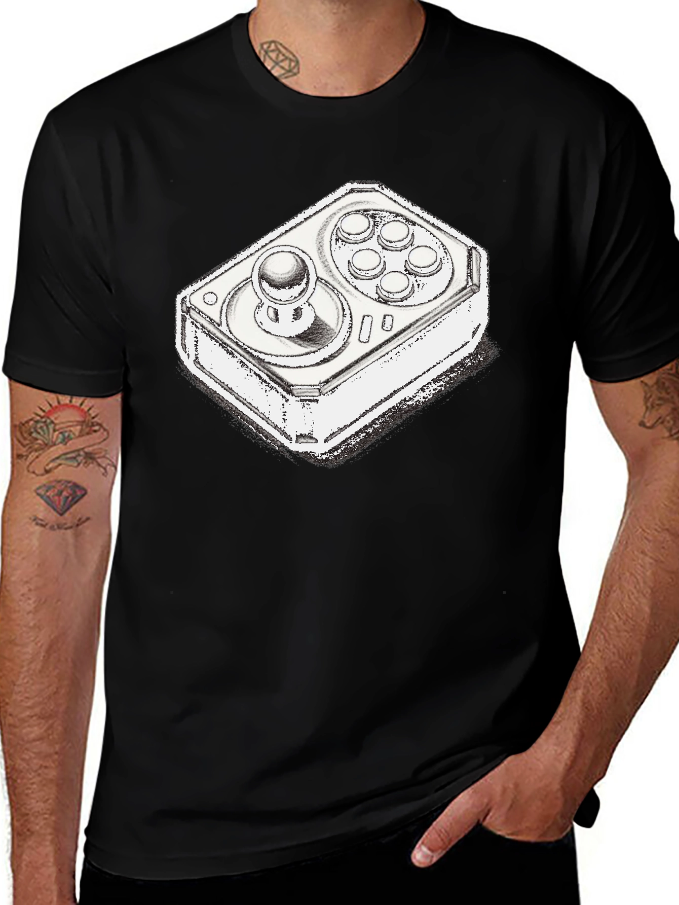 Arcade Controller Graphic Tee - Black Cotton Gaming Shirt