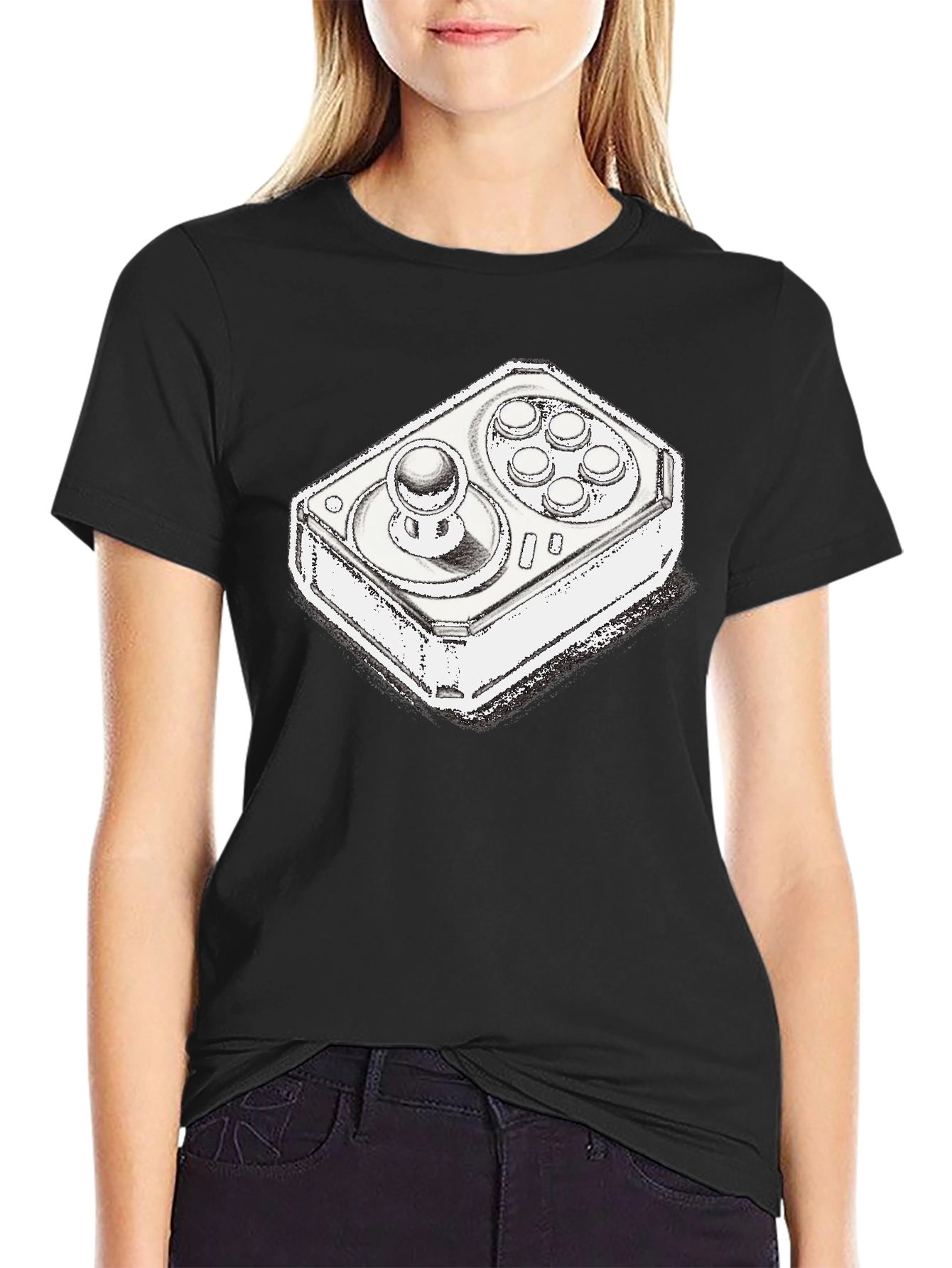 Arcade Controller Graphic Tee - Black Cotton Gaming Shirt