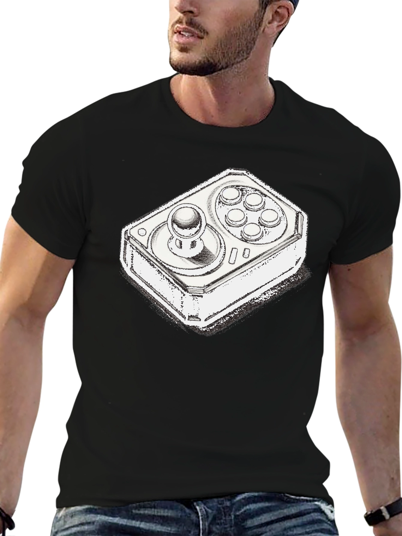 Arcade Controller Graphic Tee - Black Cotton Gaming Shirt