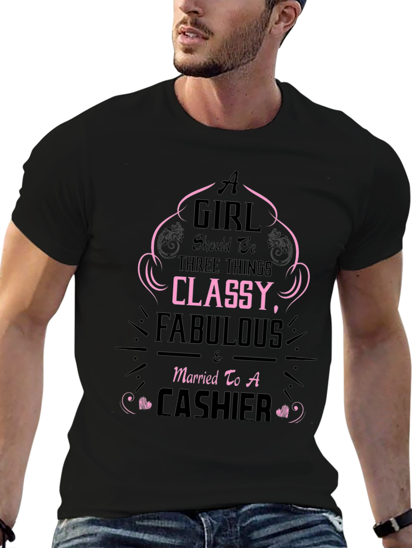 Classy Cashier Tee - Black Graphic T-Shirt