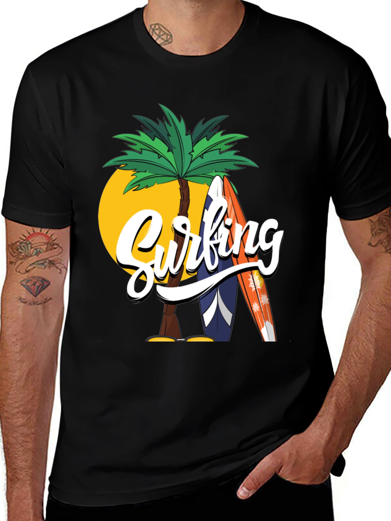 Surfing Palm Tree Graphic Tee