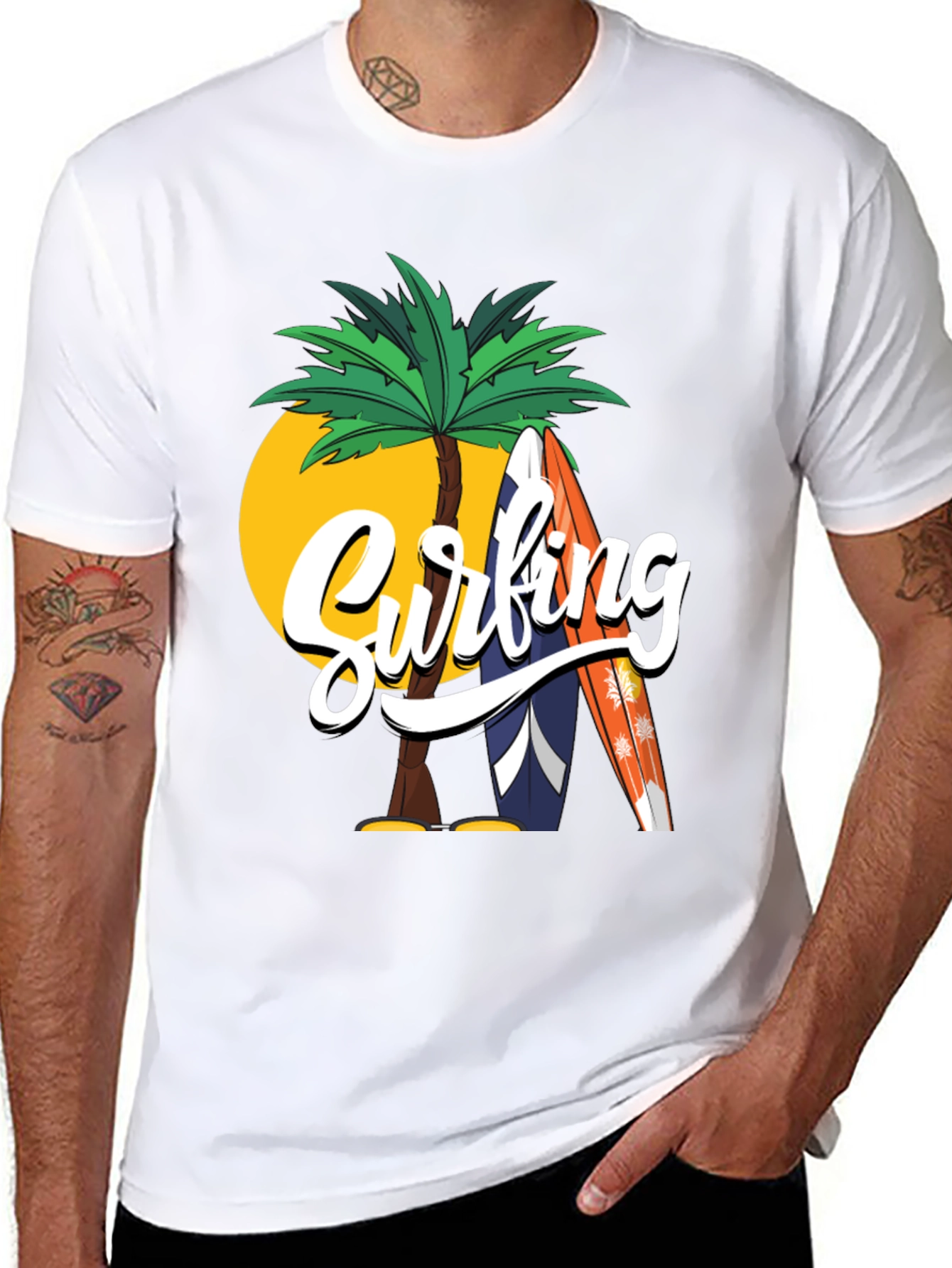 Surfing Palm Tree Graphic Tee