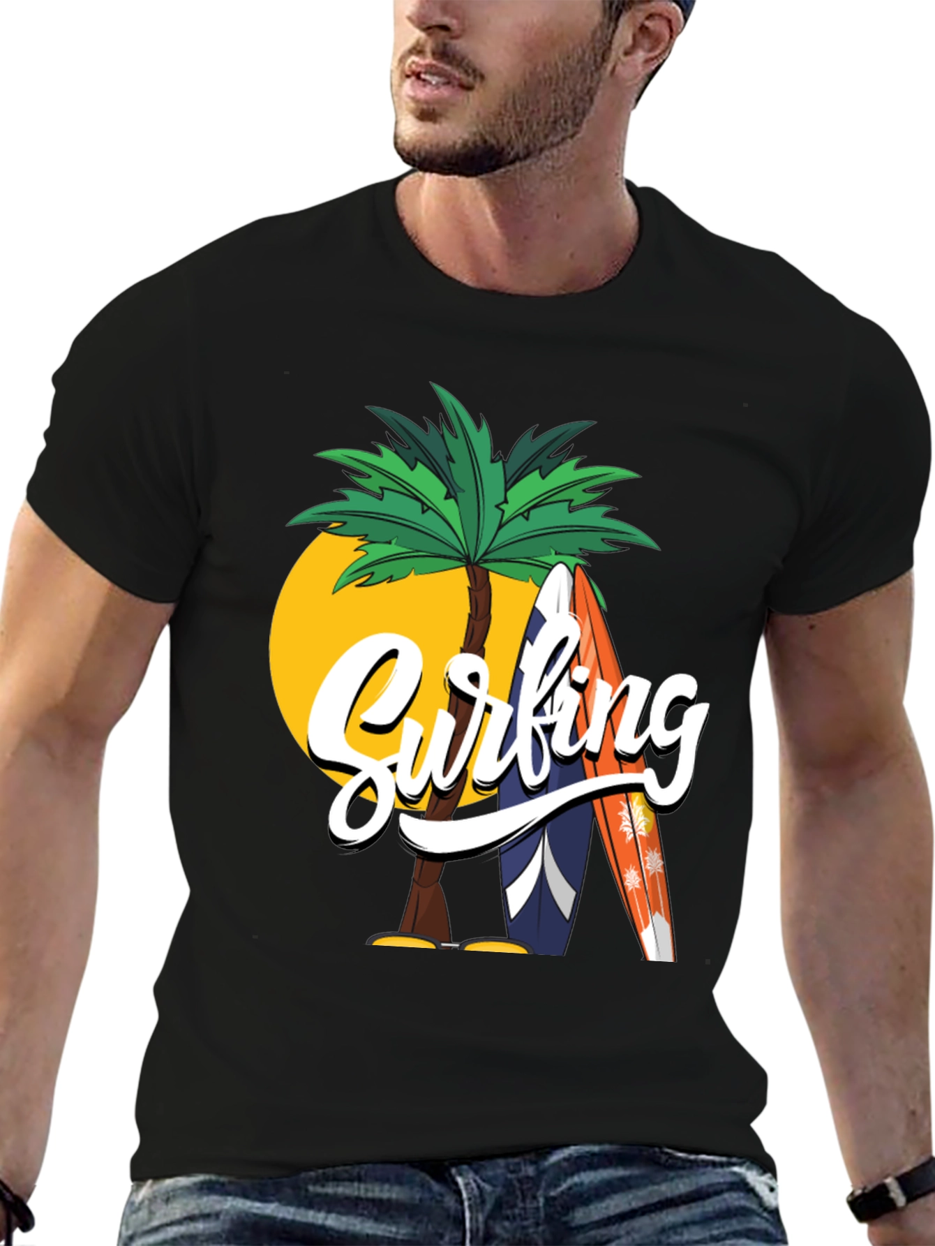 Surfing Palm Tree Graphic Tee