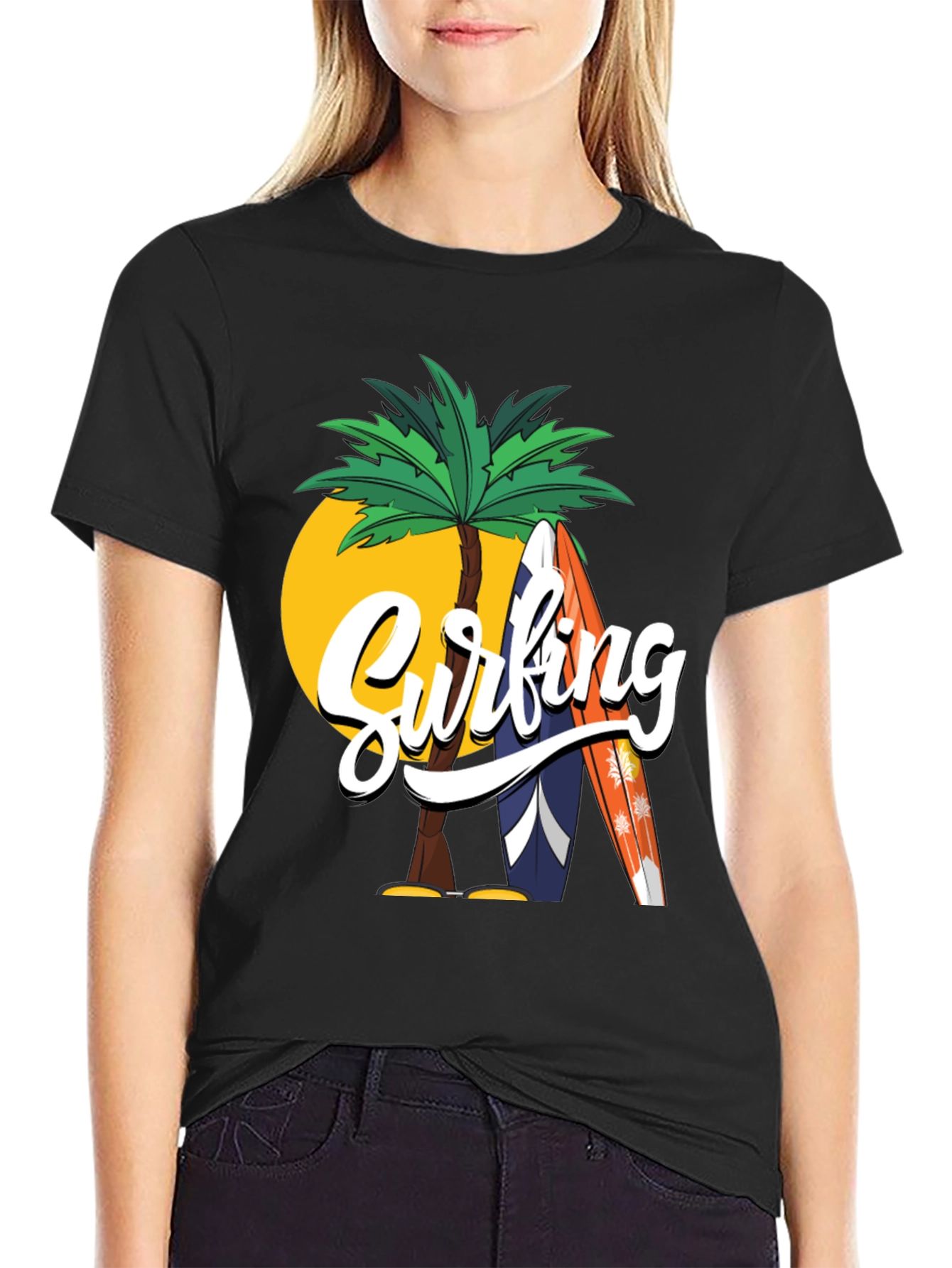 Surfing Palm Tree Graphic Tee