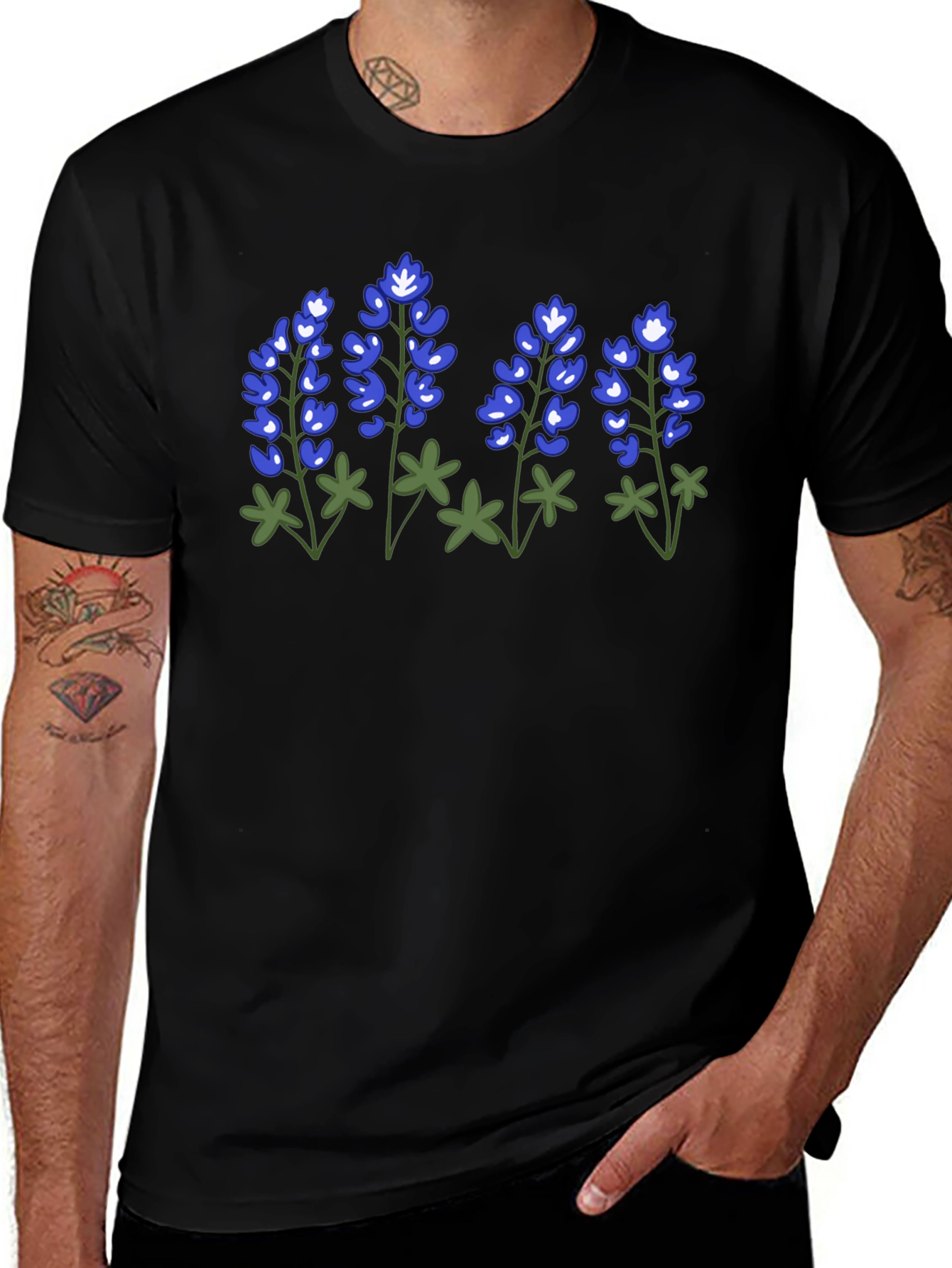 Bluebonnet Flower Graphic Black T-Shirt