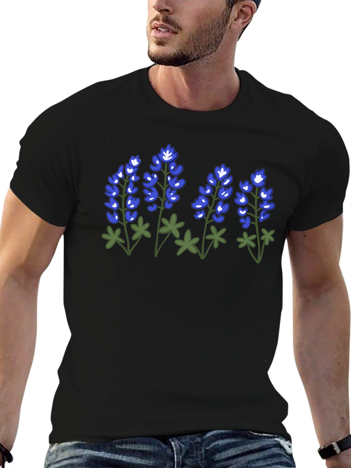Bluebonnet Flower Graphic Black T-Shirt