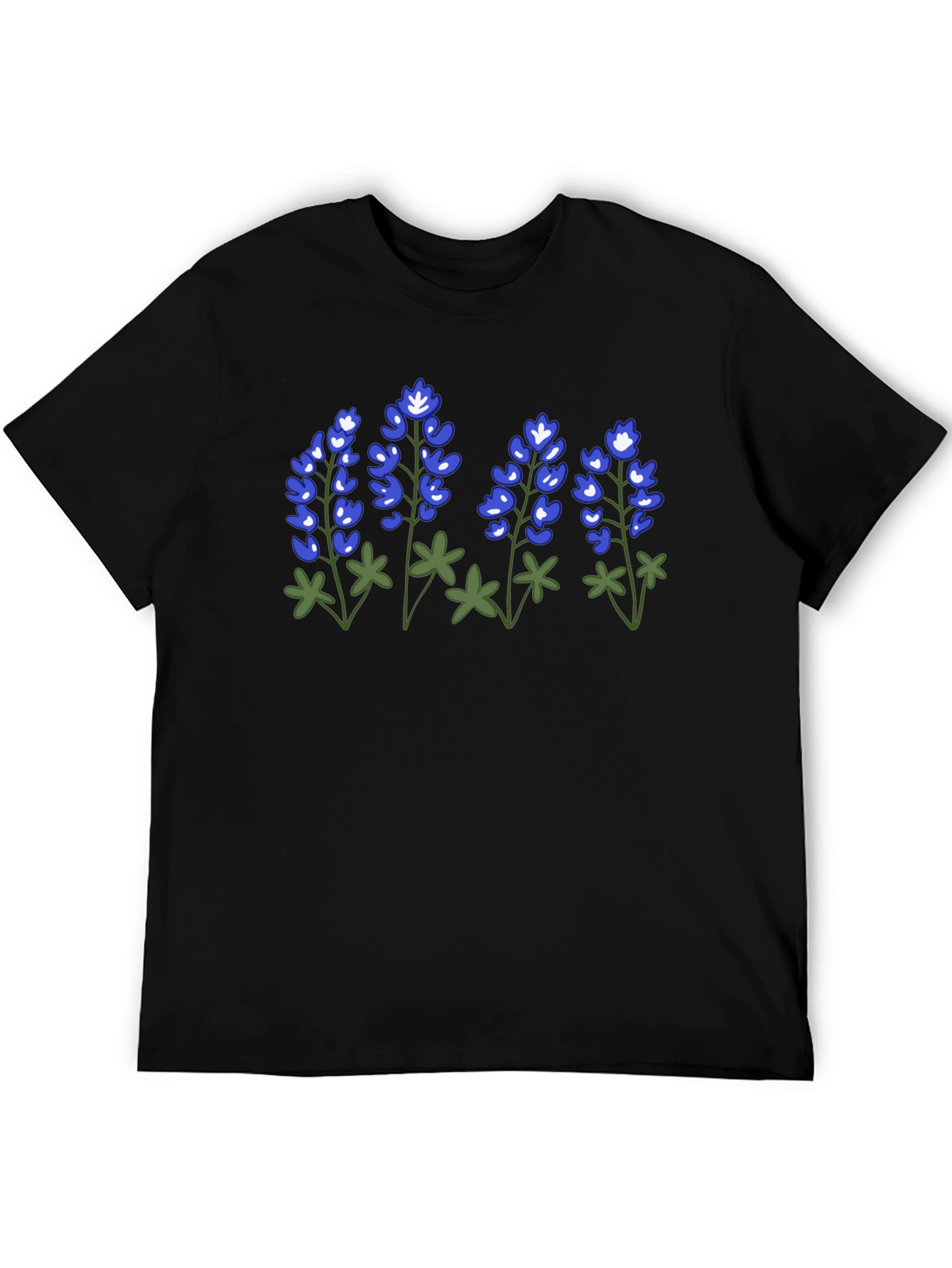 Bluebonnet Flower Graphic Black T-Shirt