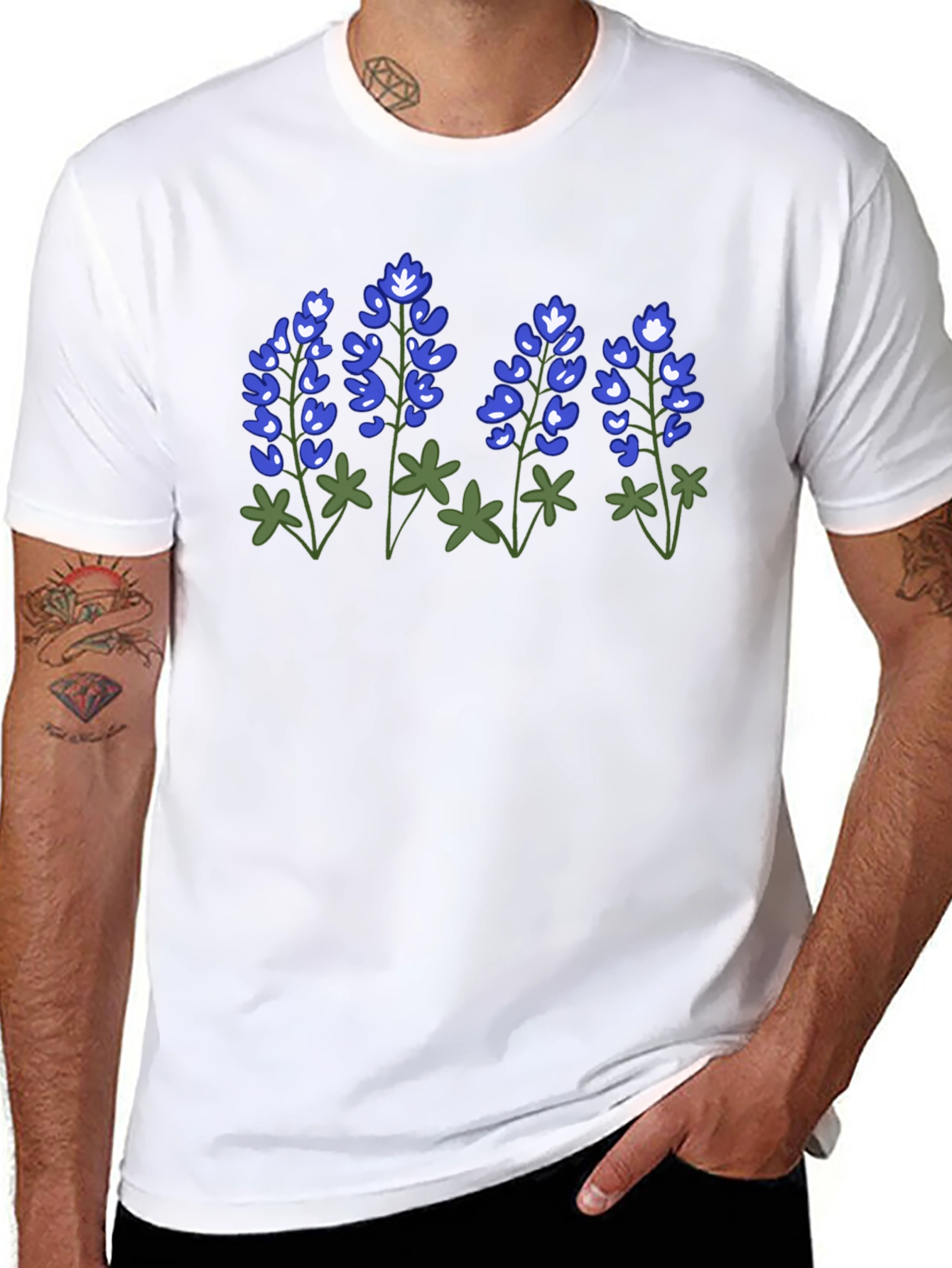 Bluebonnet Flower Graphic Black T-Shirt
