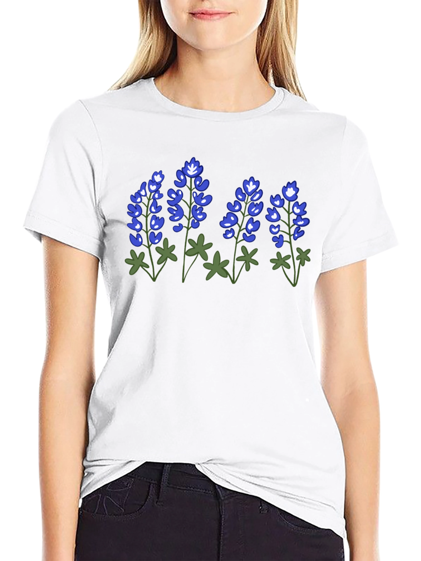 Bluebonnet Flower Graphic Black T-Shirt