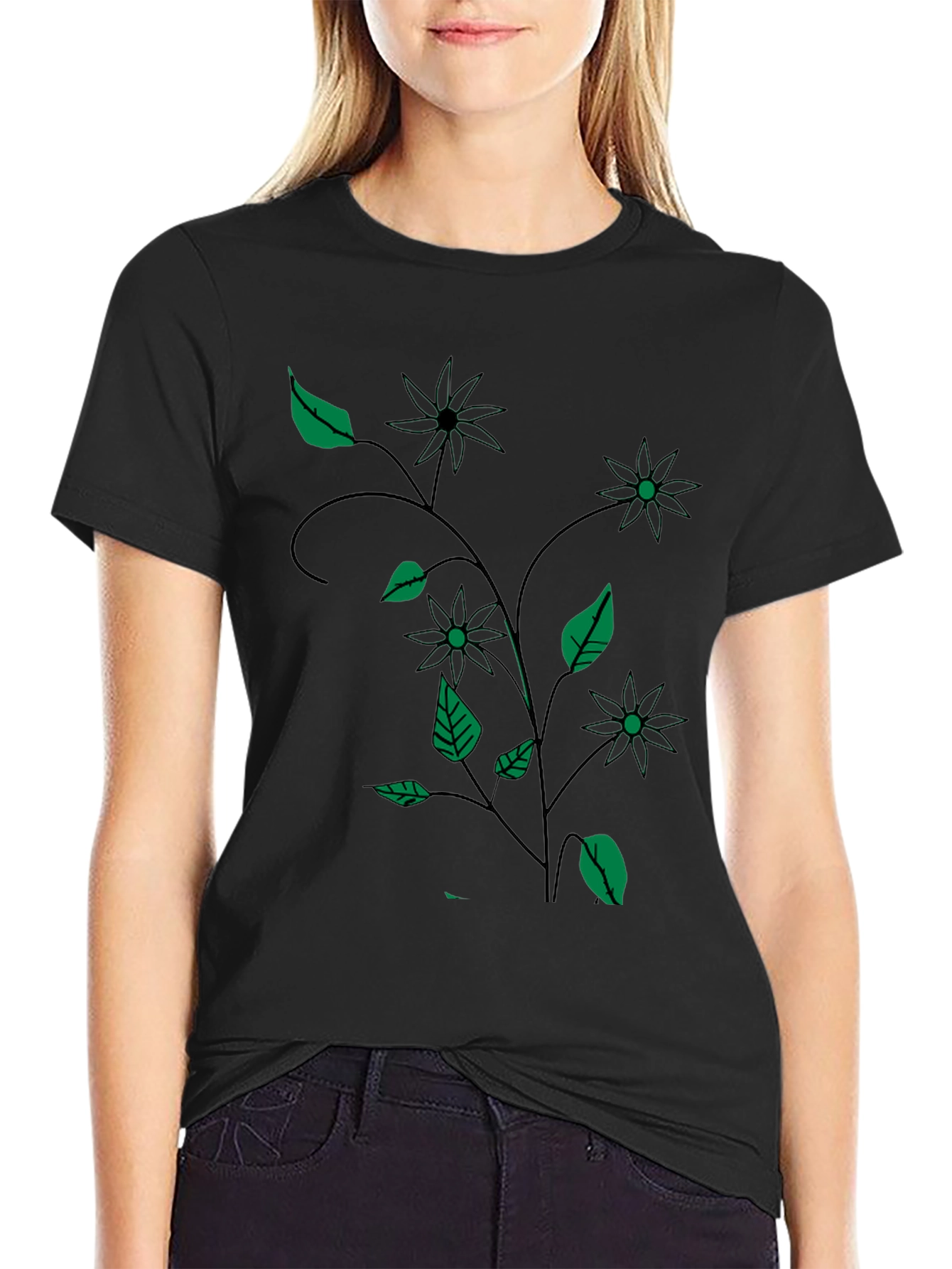 Black Floral Vine T-Shirt