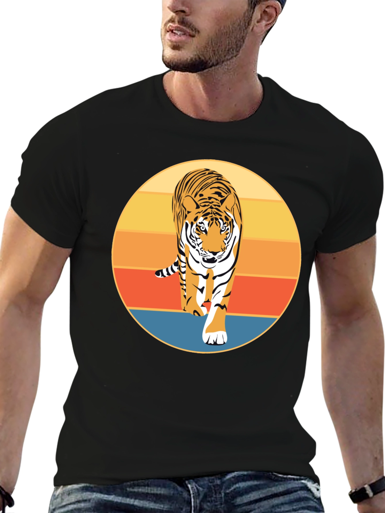 Retro Tiger Graphic T-Shirt - Cool Animal Design