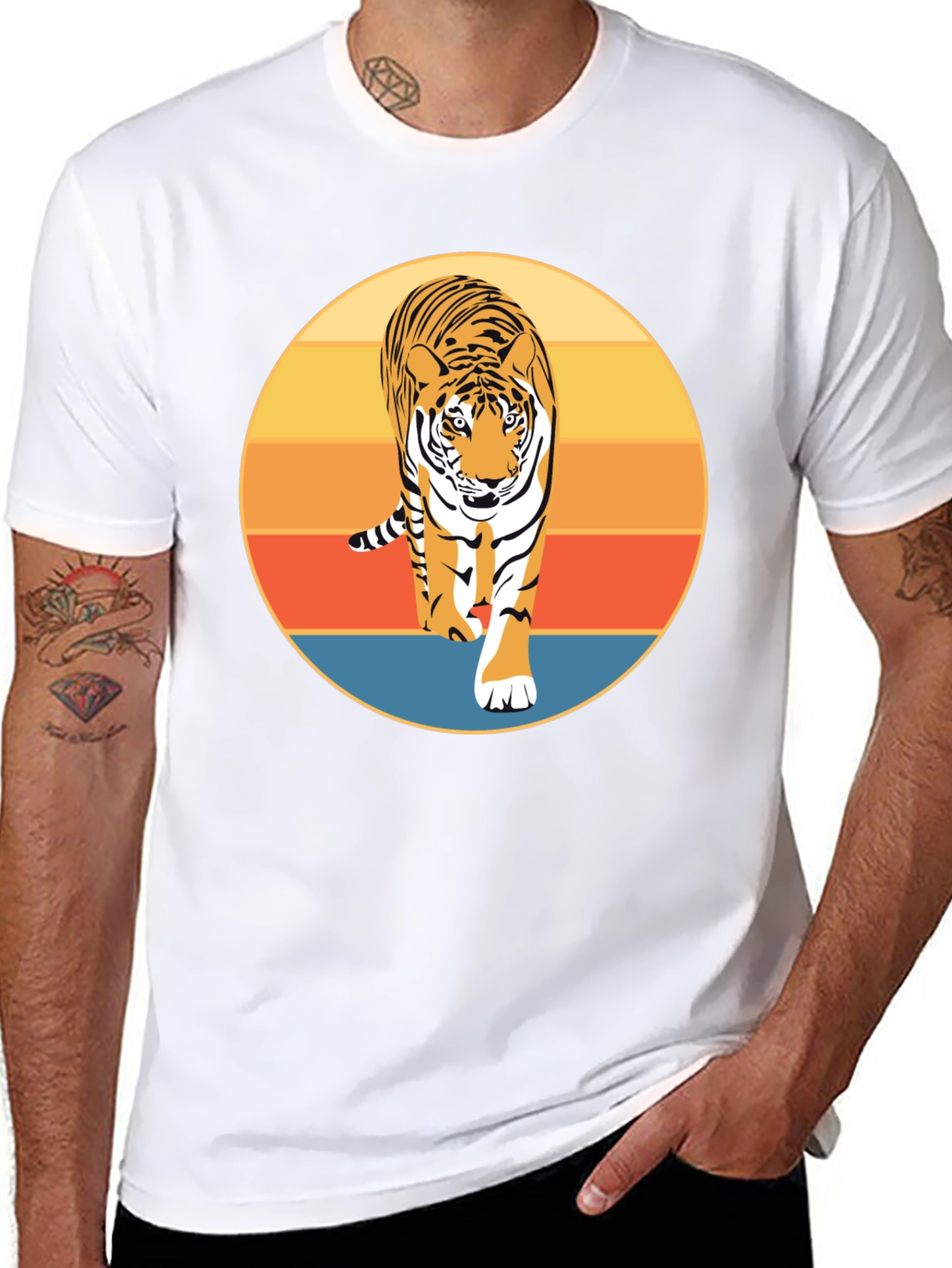 Retro Tiger Graphic T-Shirt - Cool Animal Design