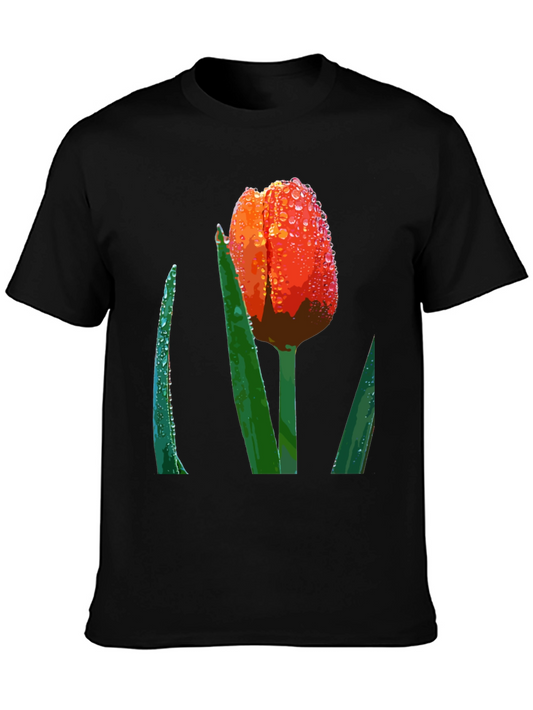 Tulip Dewdrop Graphic Tee - Unique Floral Design
