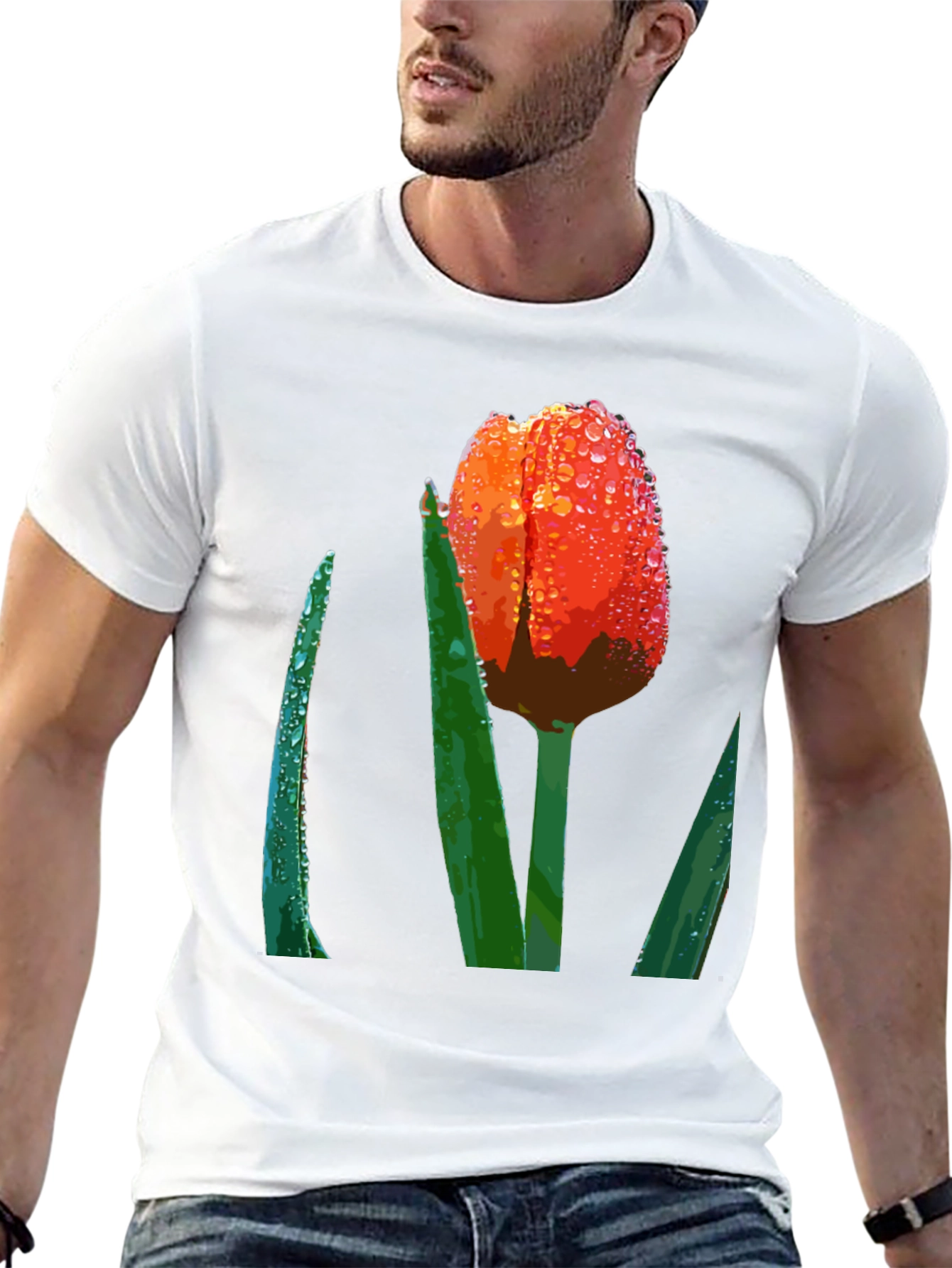 Tulip Dewdrop Graphic Tee - Unique Floral Design