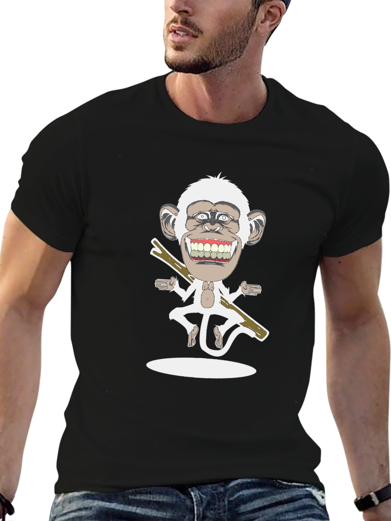 Cartoon Monkey Graphic Tee - Black