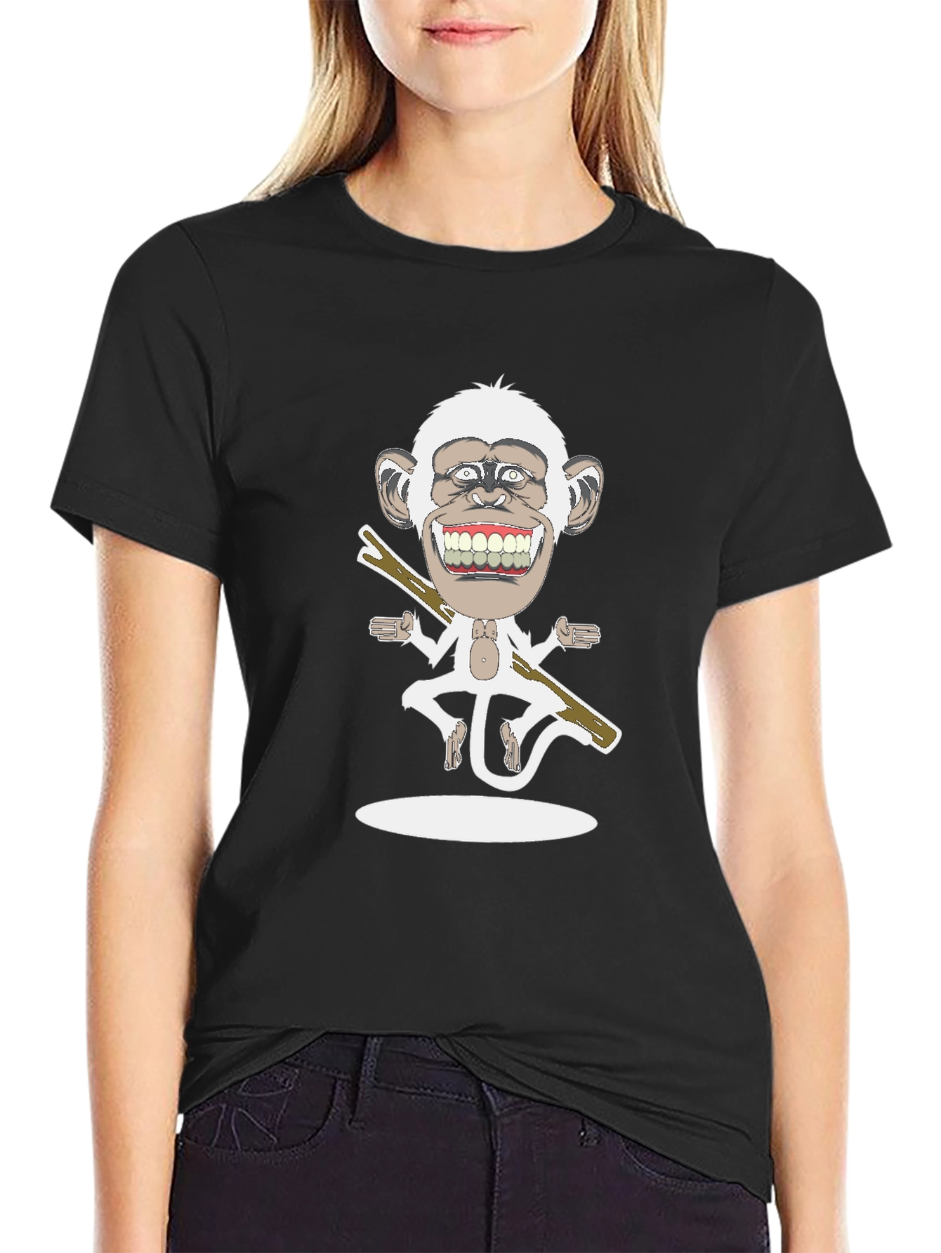 Cartoon Monkey Graphic Tee - Black