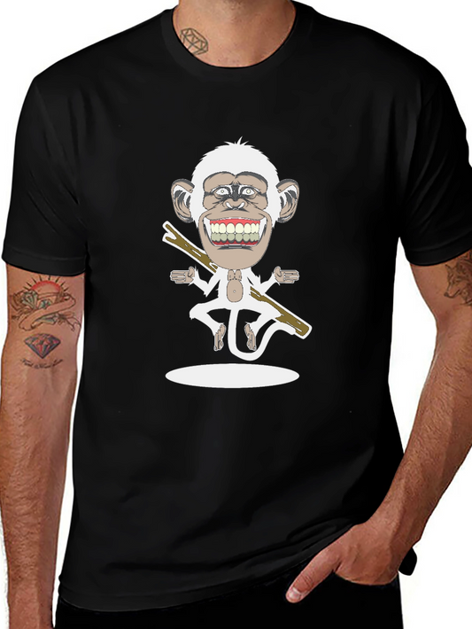 Cartoon Monkey Graphic Tee - Black